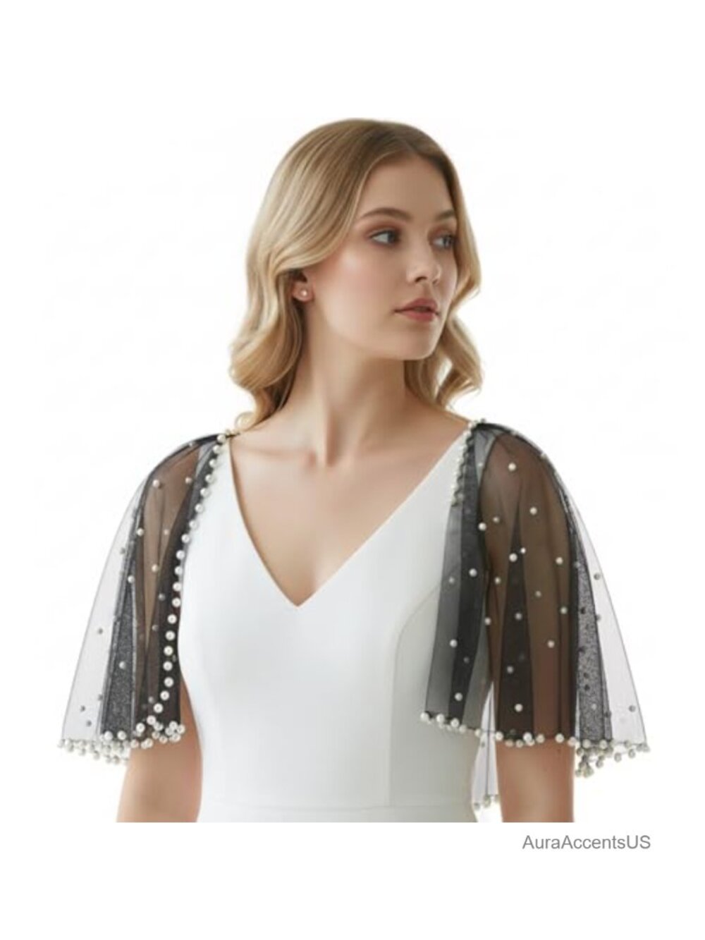 Bridal Cape Tulle Shawl Wrap Wedding Shrug Detachable Elegant Party Cover Up